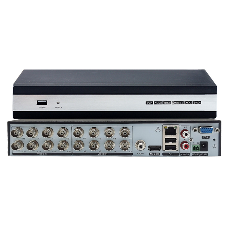 雄迈16路dvr h.264同轴ahd 4mp监控主机双盘位海思硬盘录像机