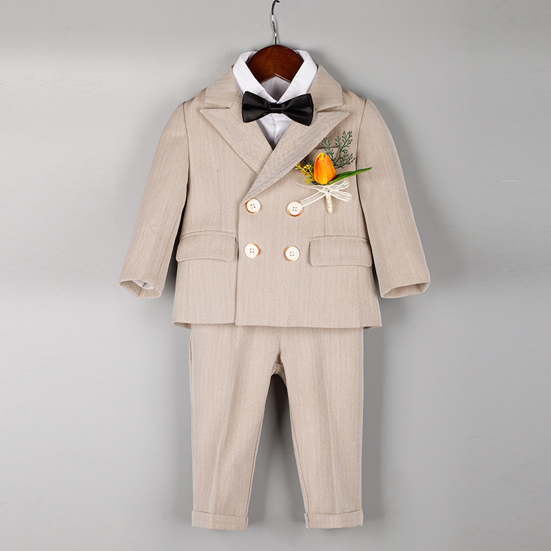 Boy's Suit Two Pieces Baby Full-Year Birthday Celebration Dress Boy's Korean-Style Double-Breasted Wedding Flower Girl's Small Suit