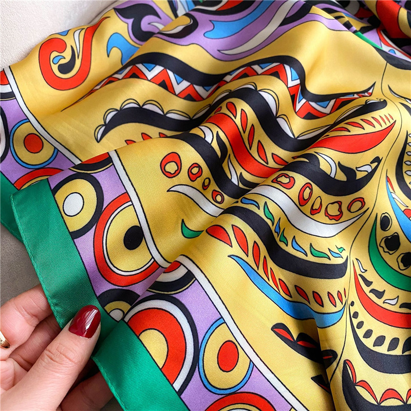 Chinese Style Classic Color Matching 110 Emulation Silk Scarf Large Kerchief May Day Travel Outdoor Shawl Female to Give Mom