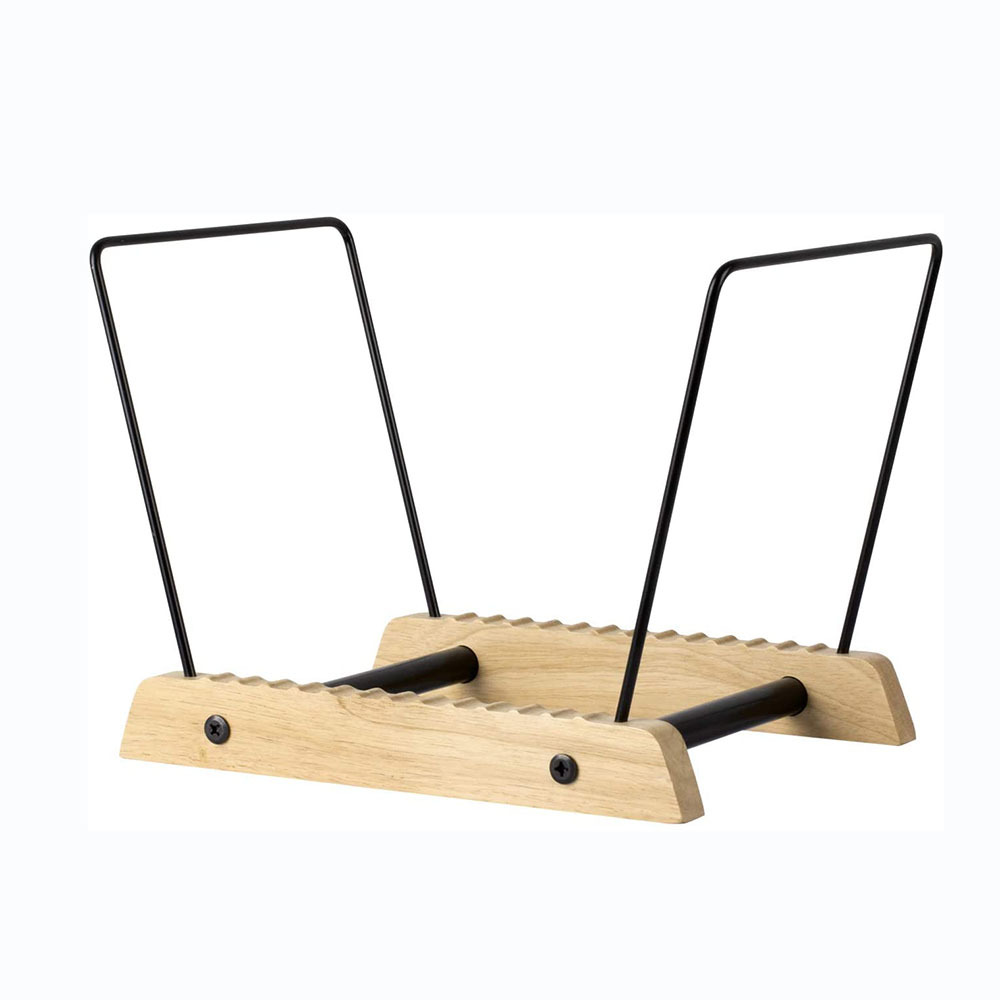 外贸黑胶唱片收纳架铁艺书架 橡胶木整理架桌面唱片架复古家具