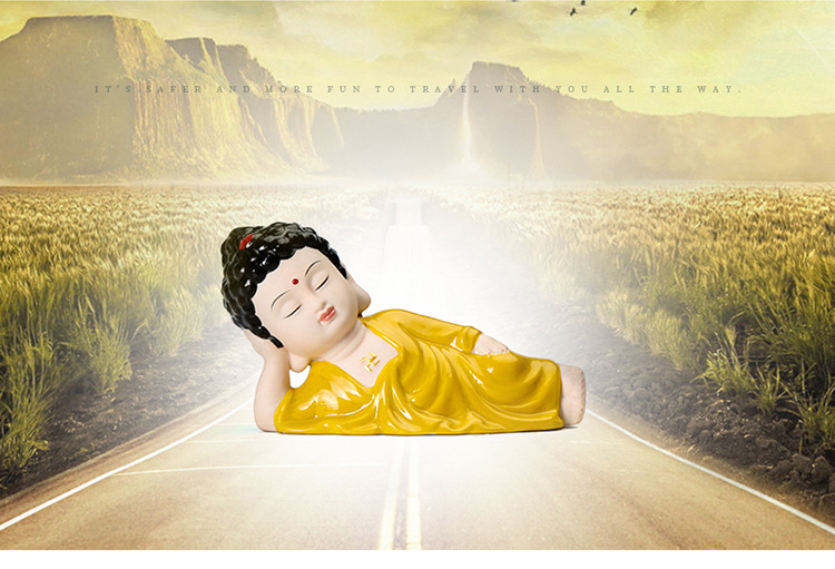 汽车摆件可爱小如来佛像保平安车内高档中控台车载个性卧佛装饰品