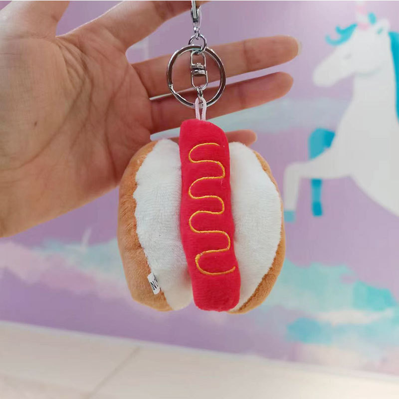 Creative Plush Hamburger Fries Keychain Handbag Pendant Doll Gift Crane Machine Doll Plush Toys Wholesale