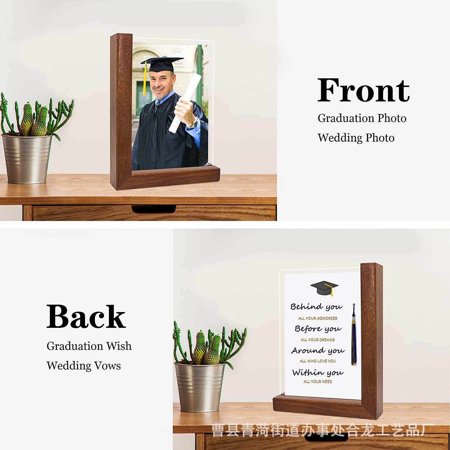 Creative Wooden Double-Sided Photo Frame Acrylic Framework Wooden Photo Frame Base Office Home Solid Wood Photo Frame Decoration