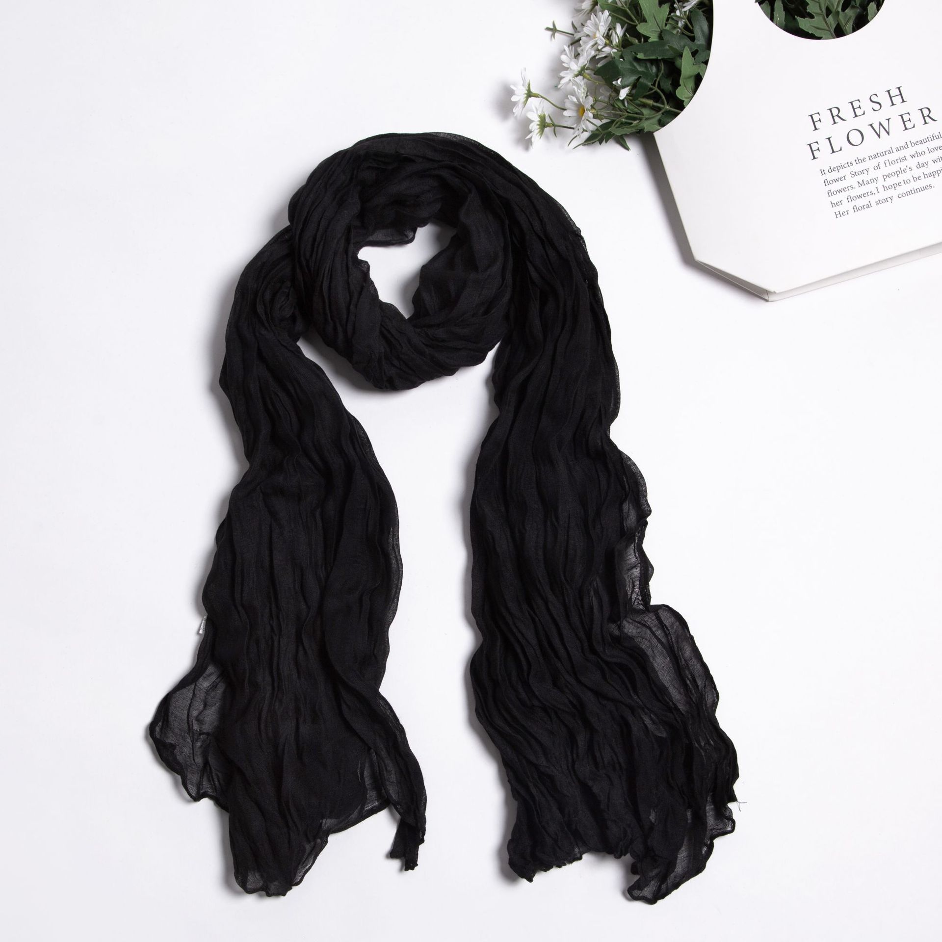 Foreign Trade Twist Scarf Voile Candy Color Crumpled All-Match Pleated Scarf Shawl Women's Scarf