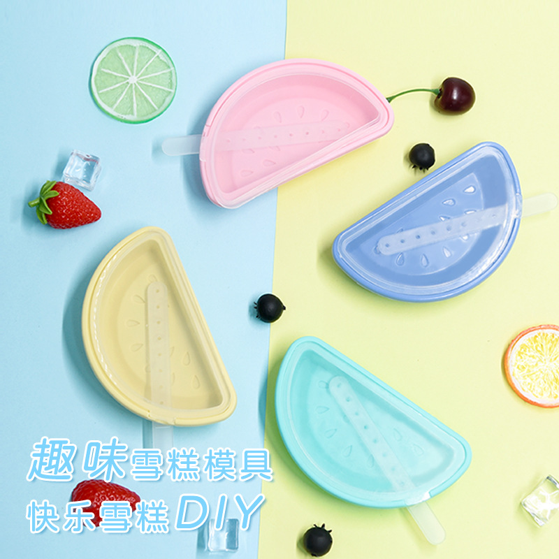 Silicone Ice Cream Mold Watermelon Mold Ice Tray with Lid Homemade DIY Household Popsicles Mold Fruit Series