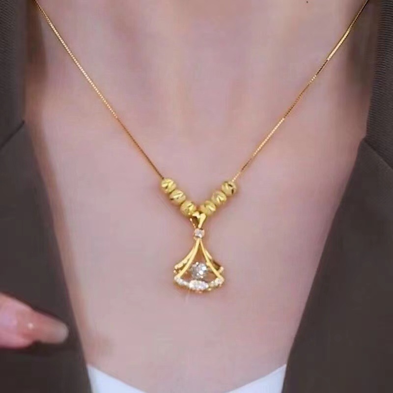 Tiktok Same Style Shiny Diamond-Encrusted Sansheng Apricot Titanium Steel Necklace High Sense Light Luxury Temperament Personalized Clavicle Chain Necklace