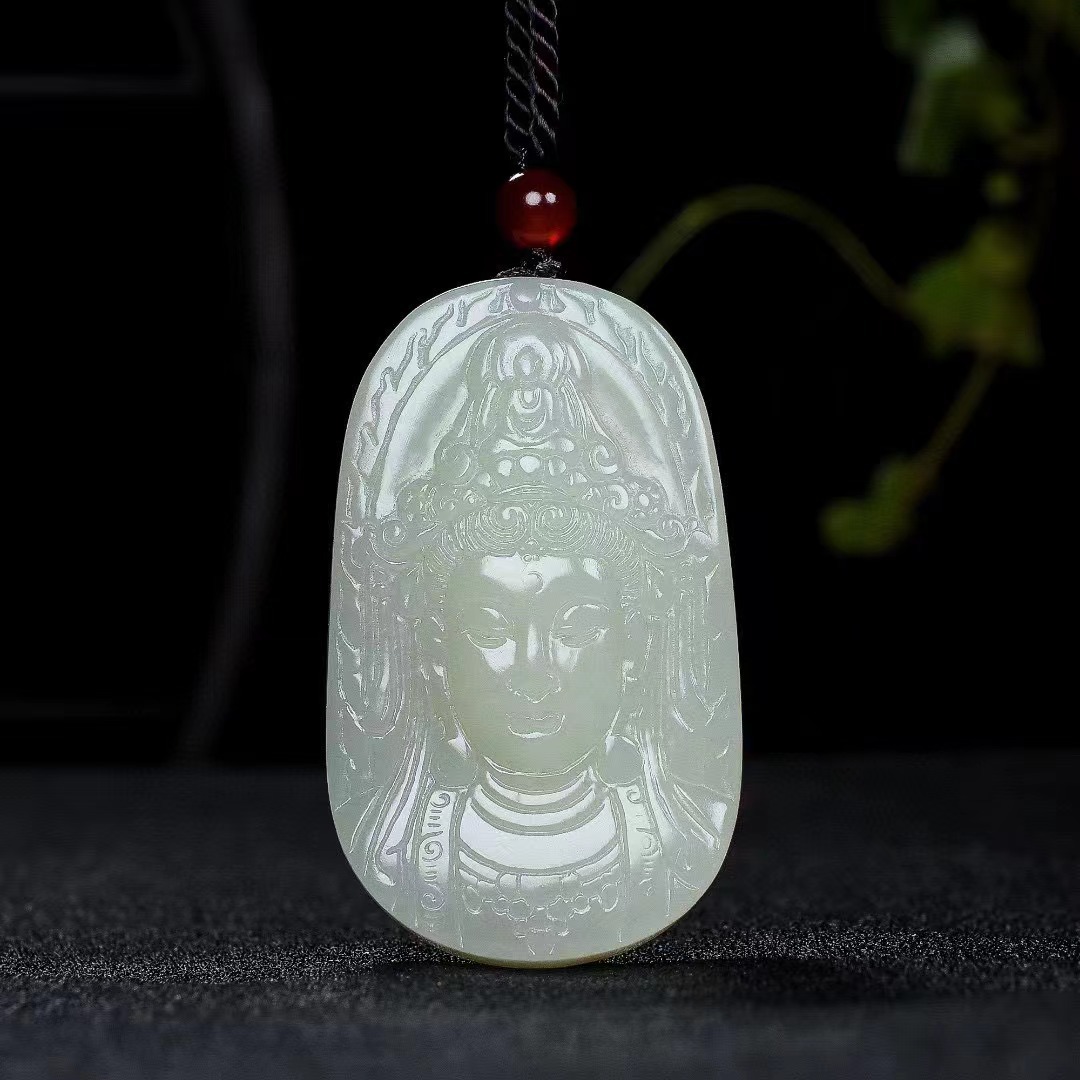 天然和田玉白玉观音吊坠观世音菩萨玉坠男士款玉石观音头玉佩礼品
