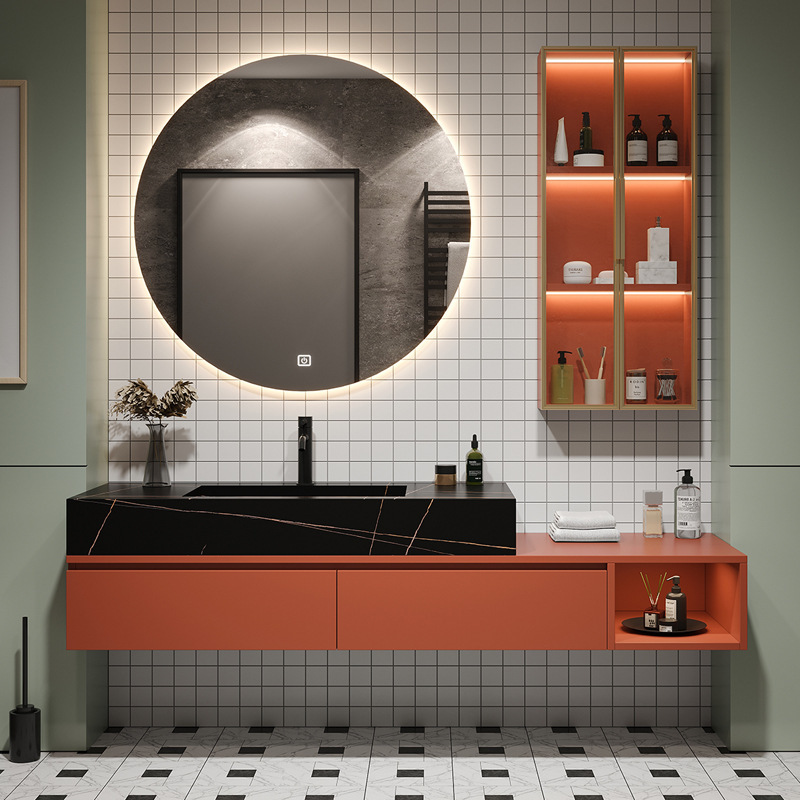 意式轻奢岩板浴室柜组合现代简约卫生间洗手洗脸盆柜洗漱台池卫浴