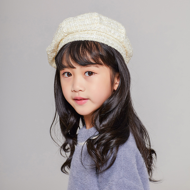 春秋儿童小香风彩点书童帽男女童潮款时尚画家帽宝宝南瓜蒂帽子