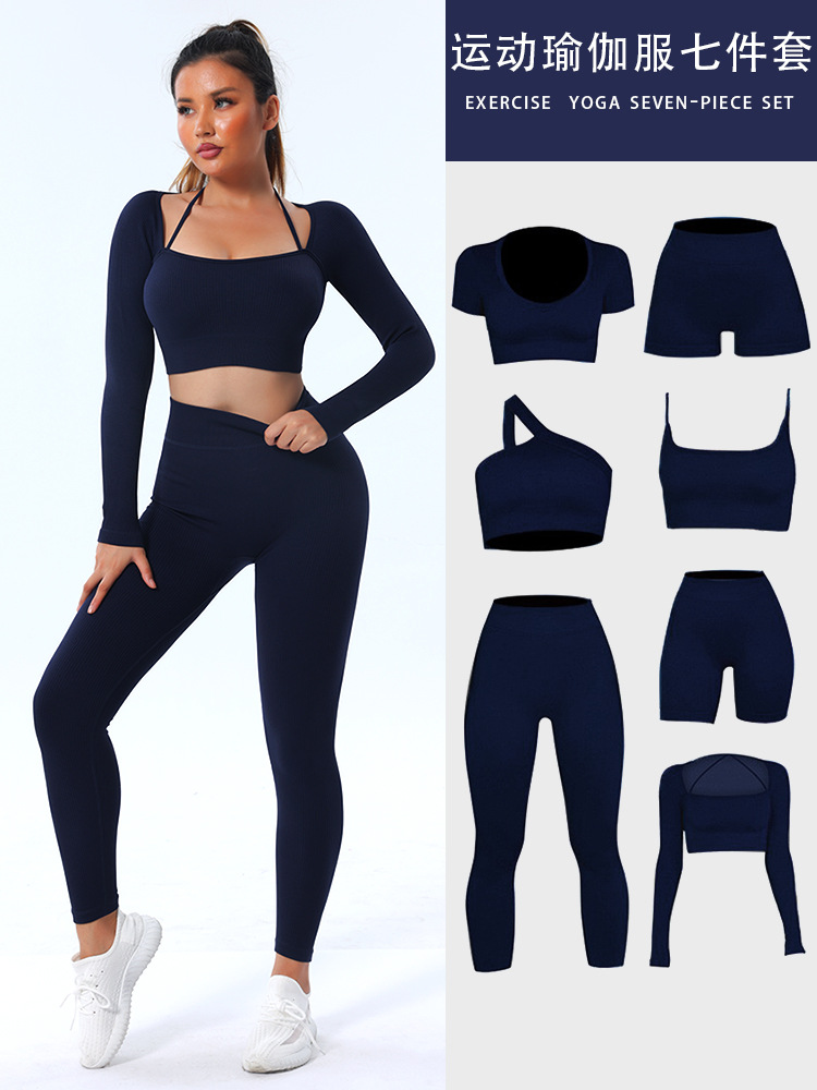 European and American Thread Seamless Yoga Clothes Long-Sleeved Sports Suit Yoga Vest One-Piece Yoga Pants Women's Fitness Trousers