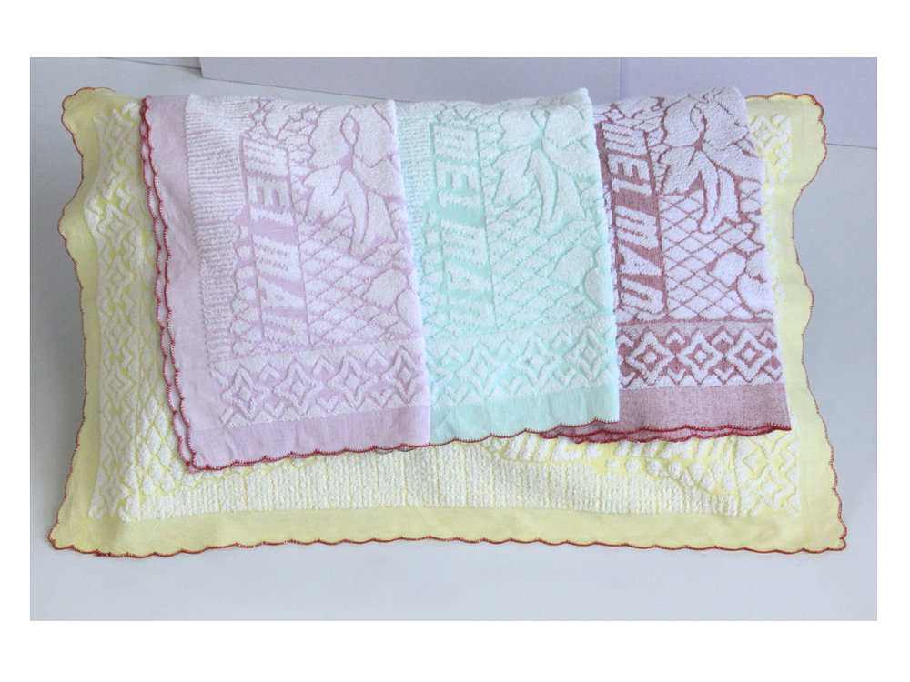 6buj全新纯棉凹凸提花月牙边上海老式枕巾复古少数民族包头巾一对