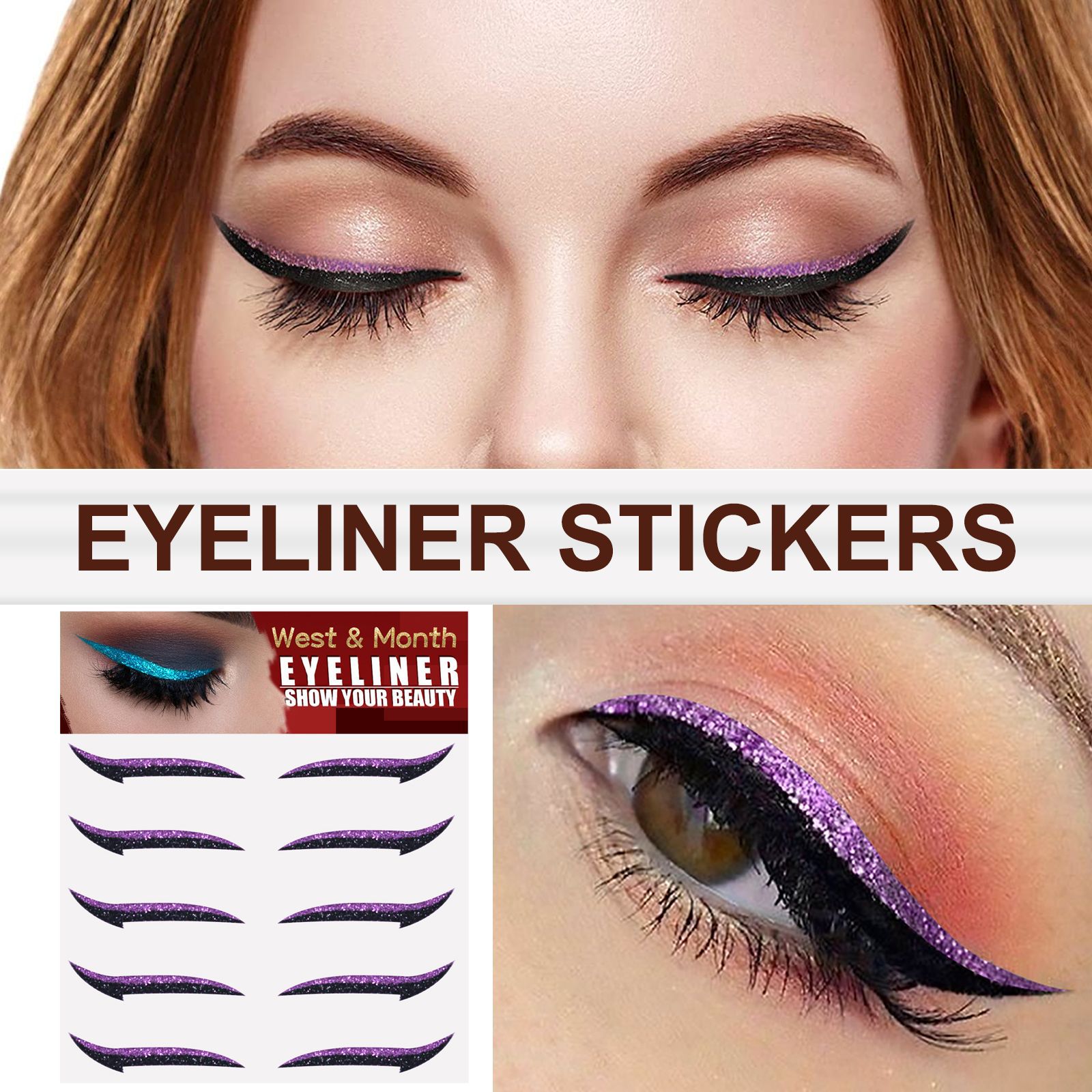 Five Pairs of Self-Adhesive European and American Eyeliner Stickers Eye Shadow Stage Makeup Sequin Eye Shadow Double Eyelid Stickers Party Nightclub Sequin Eye Shadow