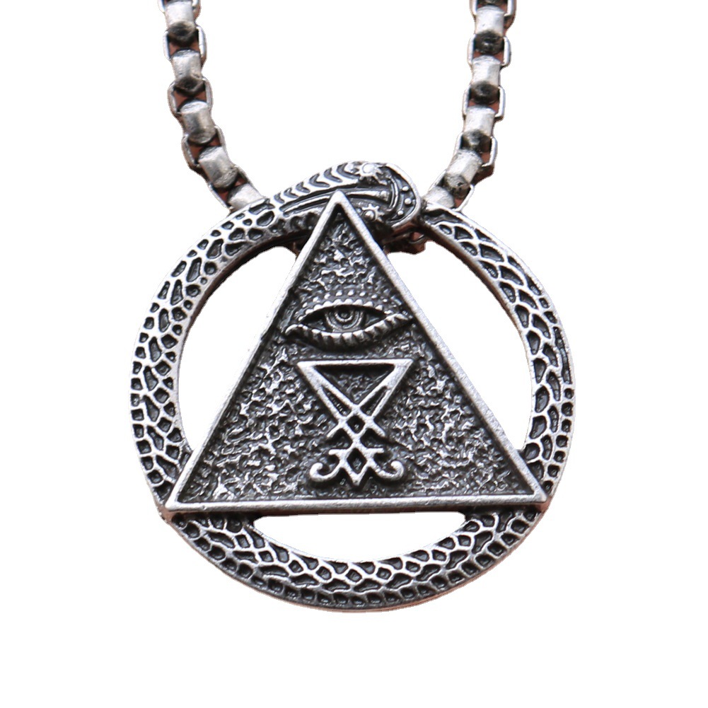 新款路西法标语眼睛蛇护身符蛇形项链异教徒护符撒旦维京圆形吊坠