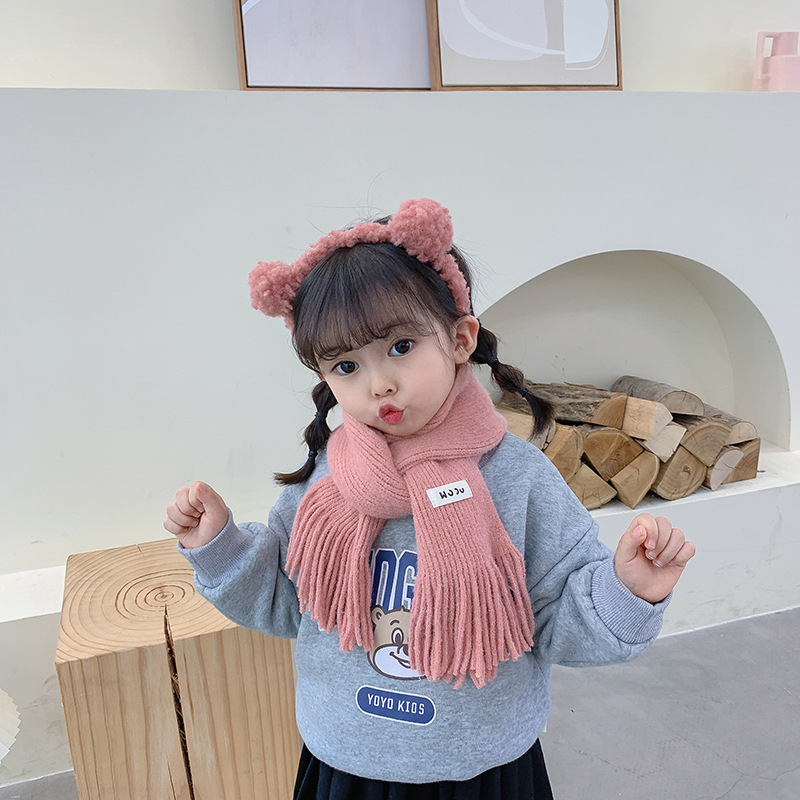 Customized Korean Ins Labeling Solid Color Knitted Wool Children's Scarf Autumn and Winter Men's and Women's Keep Baby Warm Scarf