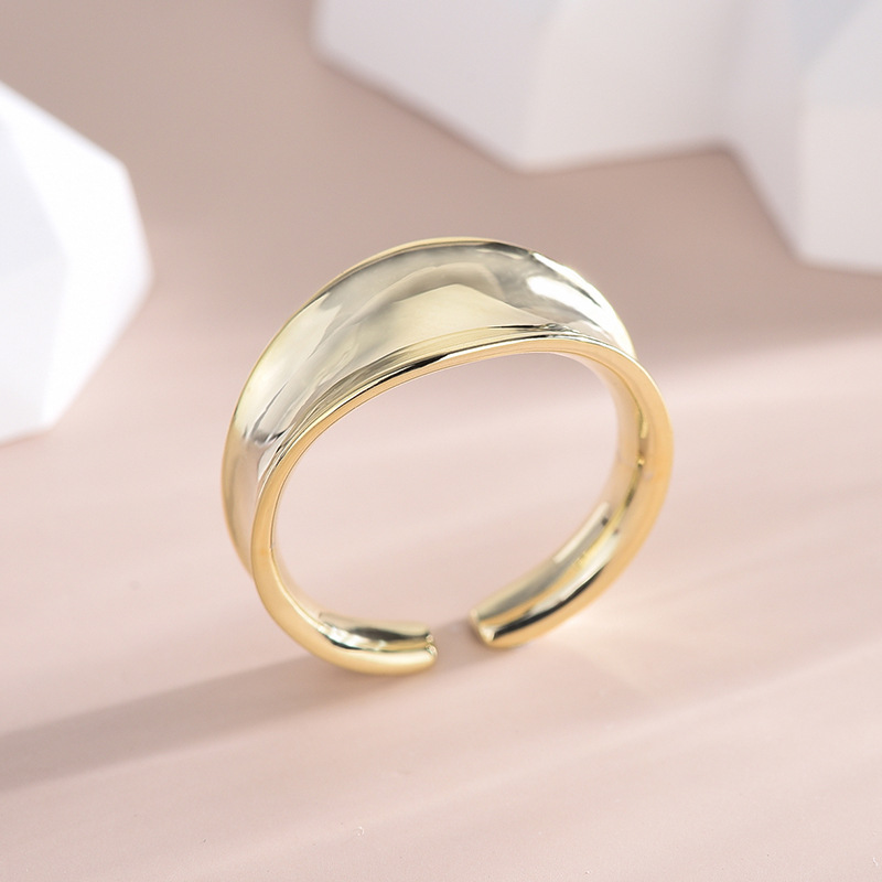 个性简约开口s925银戒指日韩气质纯银开口凹面指环手饰女可调节