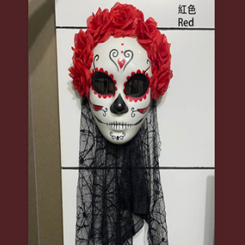 墨西哥亡灵节花环面具 鬼模型挂饰道具万圣节恐怖装扮 花骷髅面具