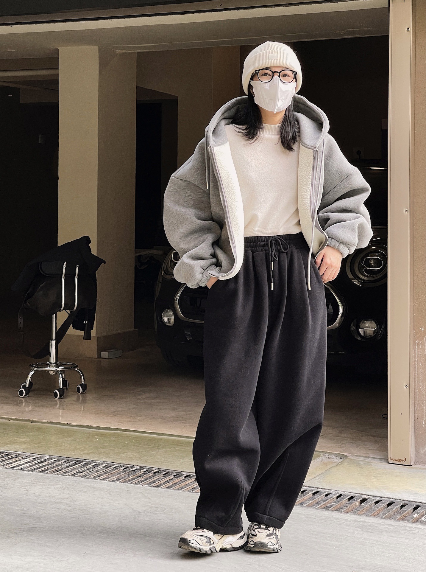 Winter New Korean Style Casual Elastic Waist Deconstruction Design Sweatpants Loose Profile plus Velvet Warm Pants for Women