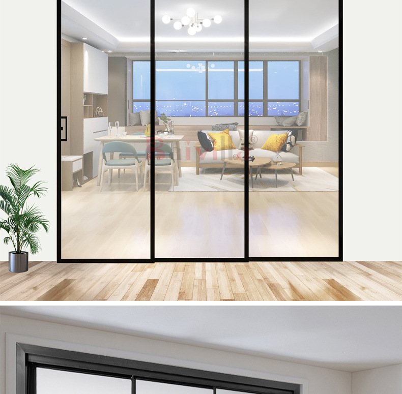 三联动移门卫生间吊轨门铝合金门窗推拉门定制极窄边框玻璃门滑门