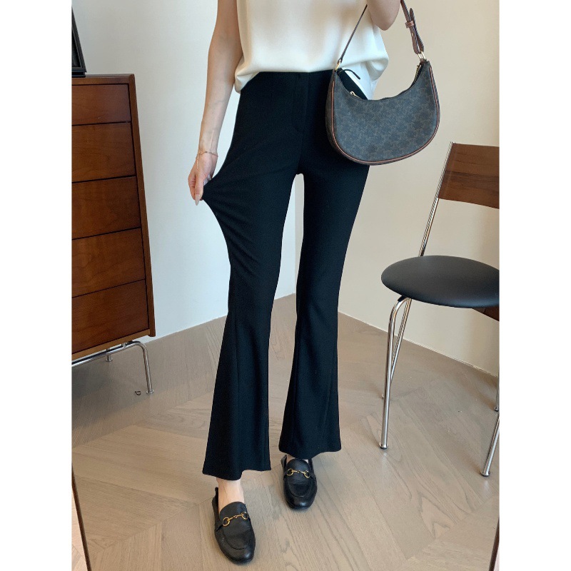 度立体剪裁 可瑜伽 进口复合丝气质通勤喇叭裤西裤长裤-阿里巴巴