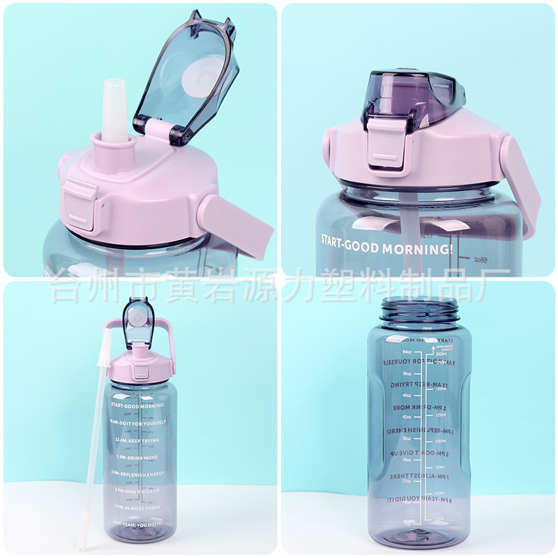2000ml Reminder to Drink Plastic Sports Bottle with Scale Water Bottle Portable Space Cup Large Capacity Kettle