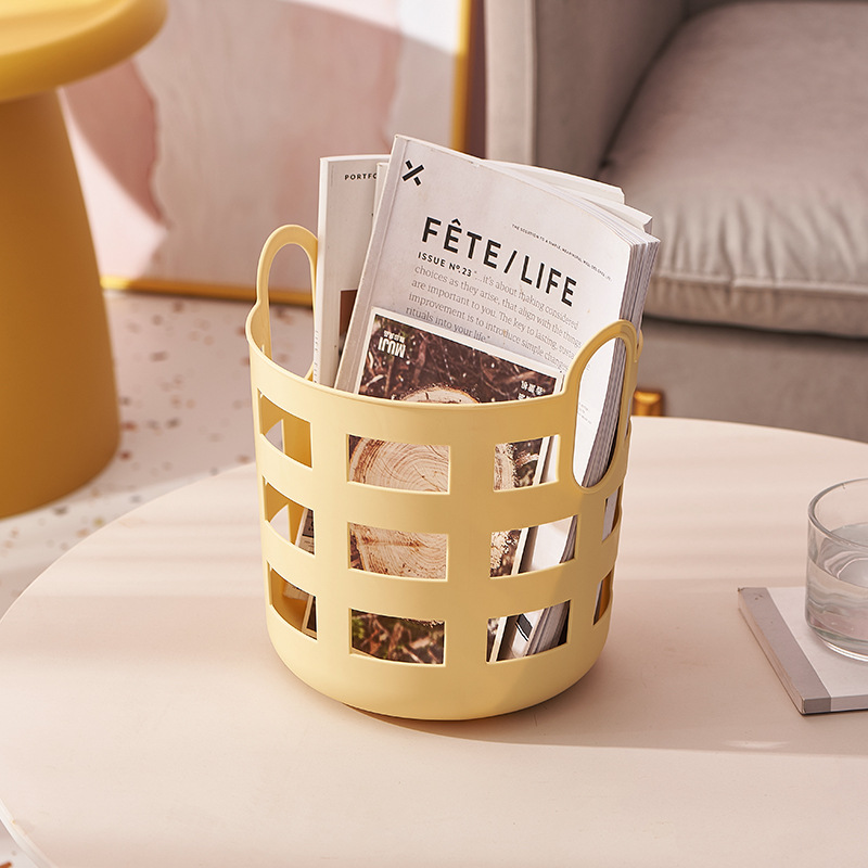 Household Fashion Dirty Clothes Basket Bathroom with Handle Hollow Storage Basket Plastic Storage Basket Living Room Sundries Basket Laundry Basket