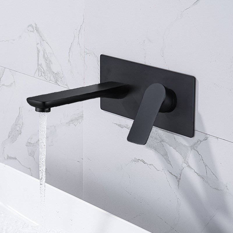 暗装龙头入墙式冷热水龙头预埋盒隐藏式圆形黑色加长全铜暗埋龙头