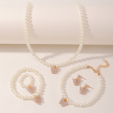 跨境热卖儿童首饰套装环保板材蝴蝶吊饰珍珠项链手链耳环女童首饰