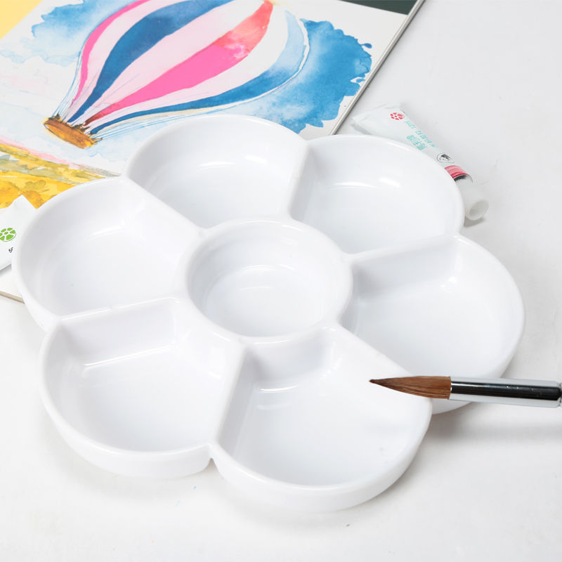 颜料盘大号加厚梅花环形调色盘7格调水彩国画水粉调色碟洗笔筒