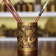 K纯铜笔筒龙笔筒马笔筒年年有余黄铜铸造仿古小笔筒文房摆件礼品
