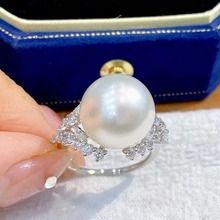 S925银淡水珍珠冰雪女王戒指女轻奢时尚指环正圆强光天然珍珠首饰
