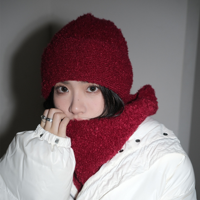 sz高颜值加厚毛线帽子冬季保暖冬天帽子围巾一体防风百搭网红围脖