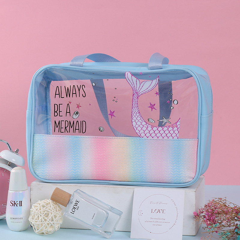 Letter Printing Cosmetic Bag Cartoon Cartoon Whale Tail Creative Design Storage Bag Outdoor Travel Convenient Wash Bag