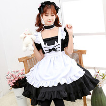 黑白猫咪女仆装卡通洛丽塔女仆洋装裙子日本软妹短袖萝莉连衣裙