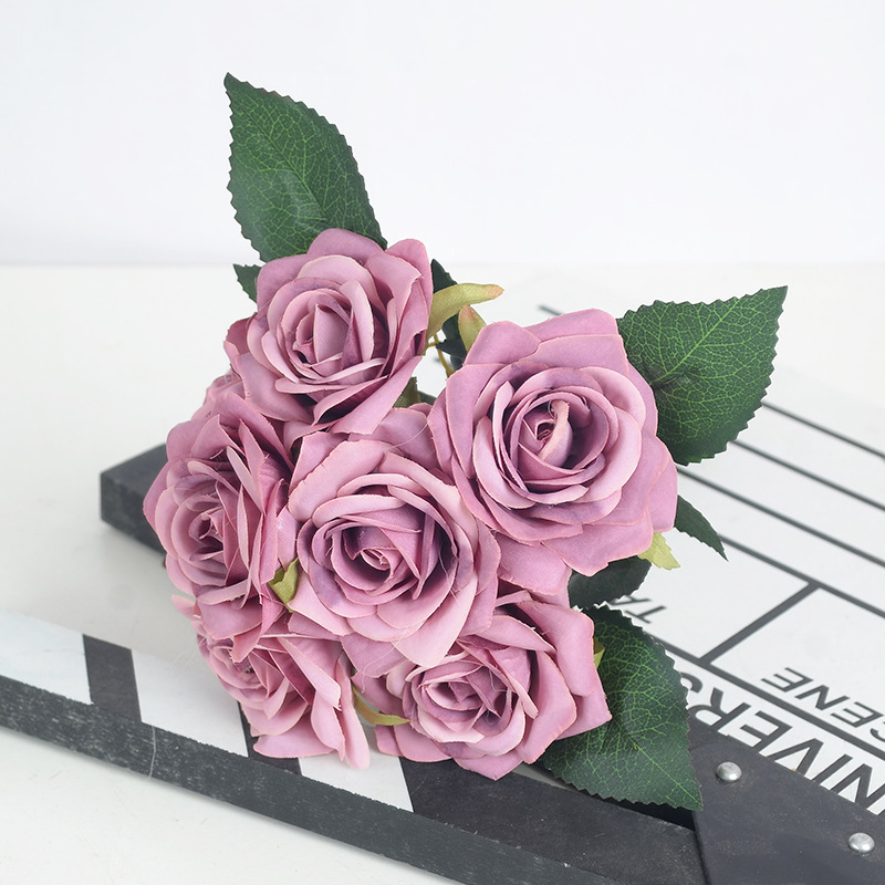 artificial flower artificial plant Wedding Palace Rose Bride Bridal Bouquet Commodity Showcase Decorative Paper Cuts Silk Flower Austria 7 Heads Handwriting Roses