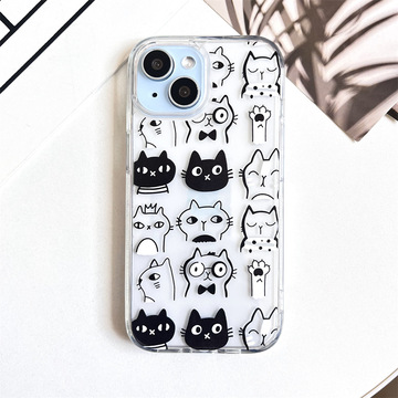 简约黑色线条猫猫头苹果16手机壳适用iphone 15promax 14 13 12