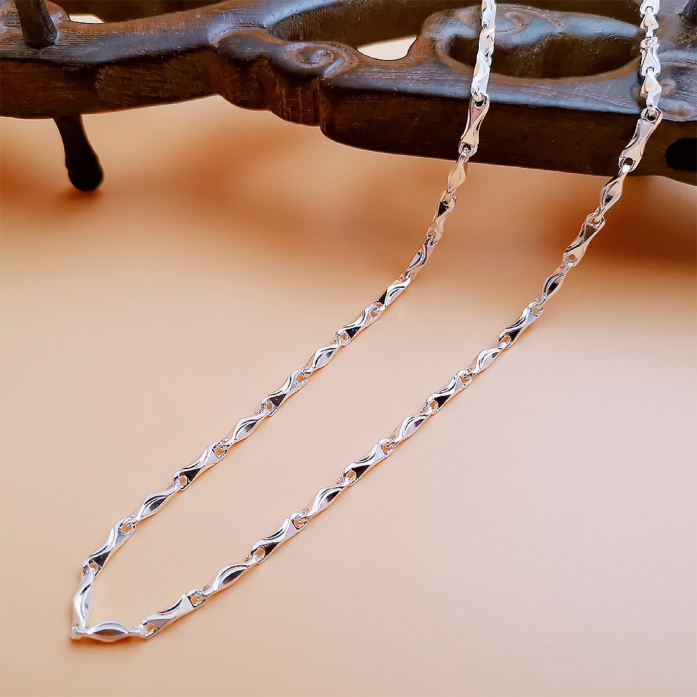 纯银项链女999纯银正品 百搭简约气质情侣足银锁骨链元宝链男裸链