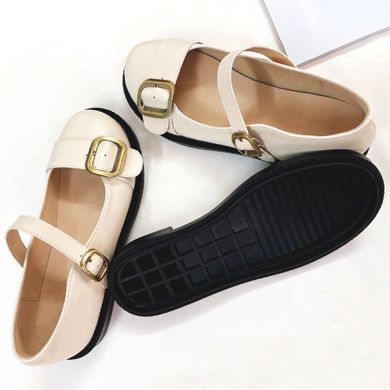 2022新款葡萄妈苏 金色小软扣带韩版小皮鞋玛丽珍单鞋女代发