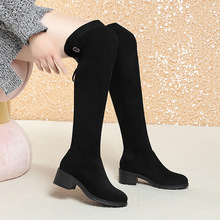 冬季新款过膝长靴显瘦弹力靴加绒保暖粗跟长筒靴舒适百搭女式靴子