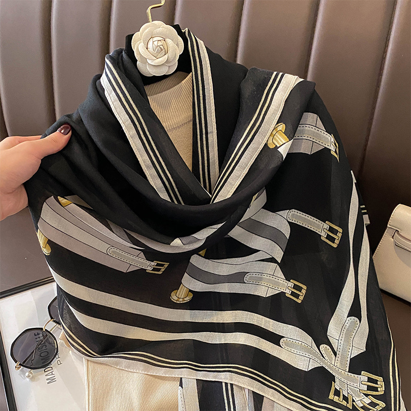 2023 New Cotton and Linen Scarf Women's Spring and Autumn Fashion Temperament Talma Women's Stitching Chain Warm Scarf Winter