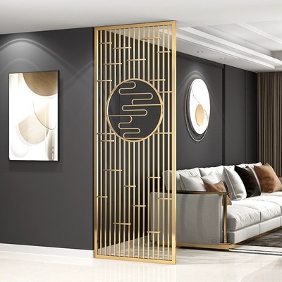 新中式屏风隔断 设计师轻奢不锈钢定制 现代简约铁艺入户客厅餐厅