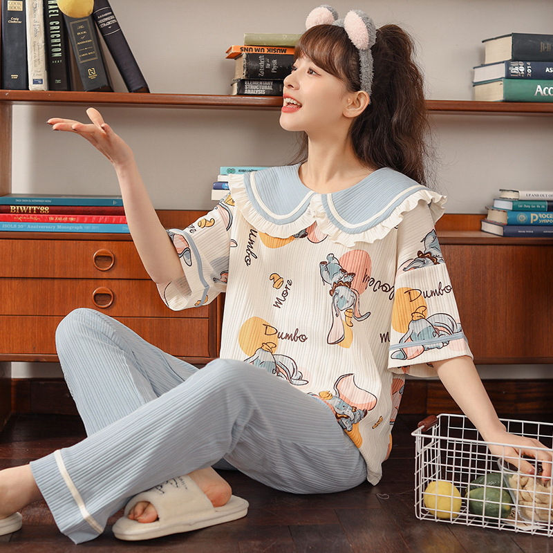 Pajamas Women's Summer Cotton Short Sleeve Trousers Casual 2023 High-Profile Figure Women's Korean-Style Cartoon Homewear Suit