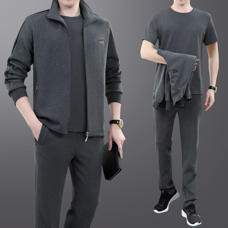 中老年运动套装男春秋季男士运动服套装大码休闲外套爸爸装三件套