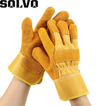 牛皮工作牛二层皮黄布黄皮劳保手套电焊工全掌驳掌手套厂家批发