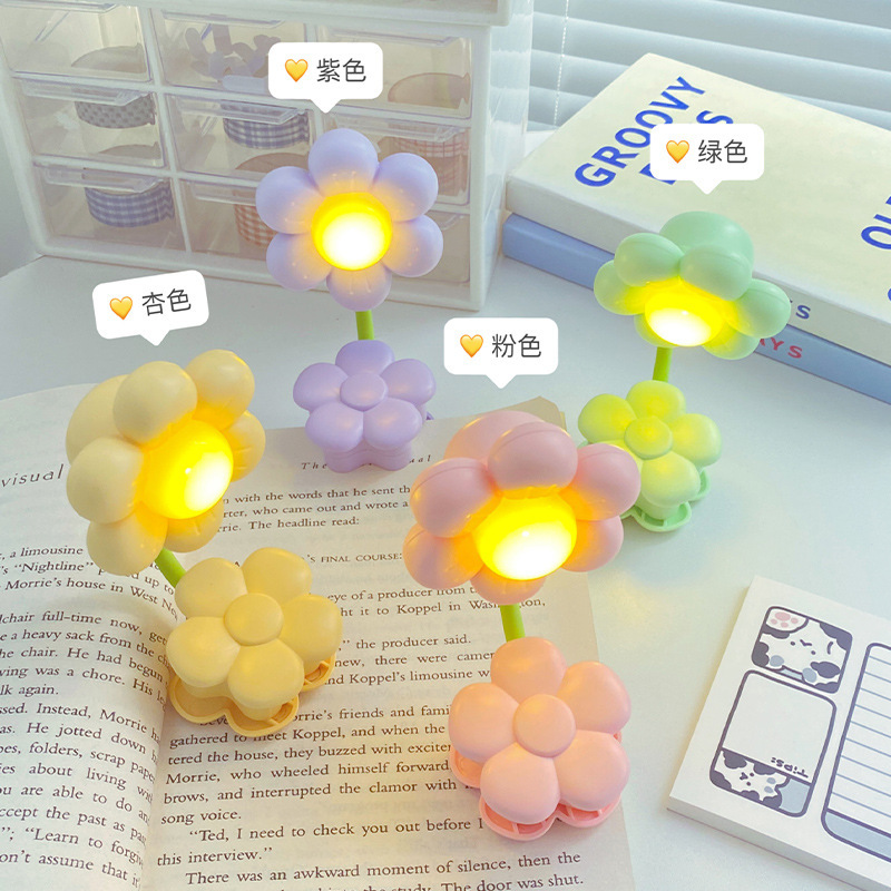 Cross-Border Mini Sunflower Clip Small Night Lamp Portable Night Light Small Night Lamp Mini Flowers Table Lamp Bookmark Clip Light