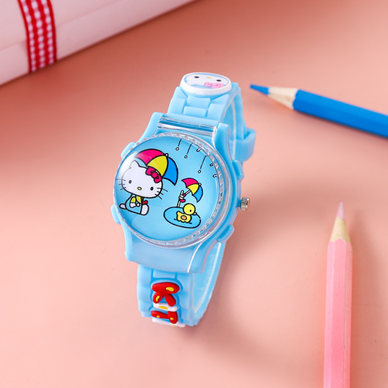 Spot Hello Kitty Flip Rotatable Children's Watch Sanrio Hello Kitty Decompression Cute Men's and Women's Watch for Young Students