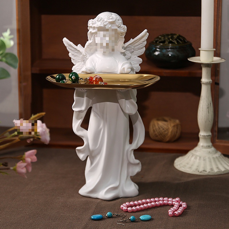 北欧天使托盘创意收纳盘子树脂工艺品客厅卧室装饰天使收纳首饰盘