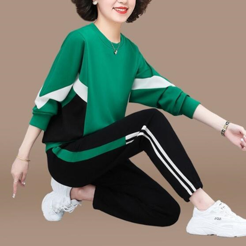 Middle-Aged and Elderly Sportswear Suit Female Spring and Autumn Two Piece Set 2023 New Western Style Top Middle-Aged Mother Spring Wear Hoodie