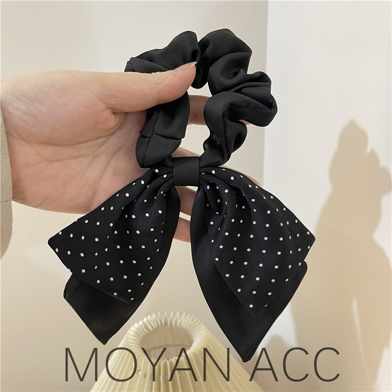 2022 Internet Hot New Dots Streamer Large Intestine Hair Band Elegant Bowknot Headband Women's All-Match Hair Rubber Band Hair Rope