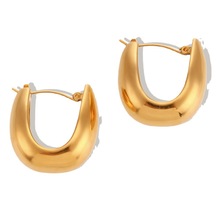欧美跨境个性简约时尚耳环饰品不锈钢镀18K金圆角椭圆口袋耳圈女