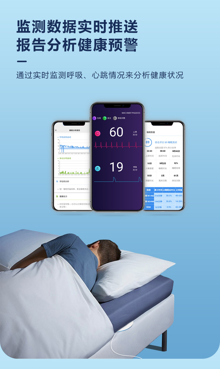 远程生命体征监测老人生命体征监测仪智能远程健康监测垫一家老小